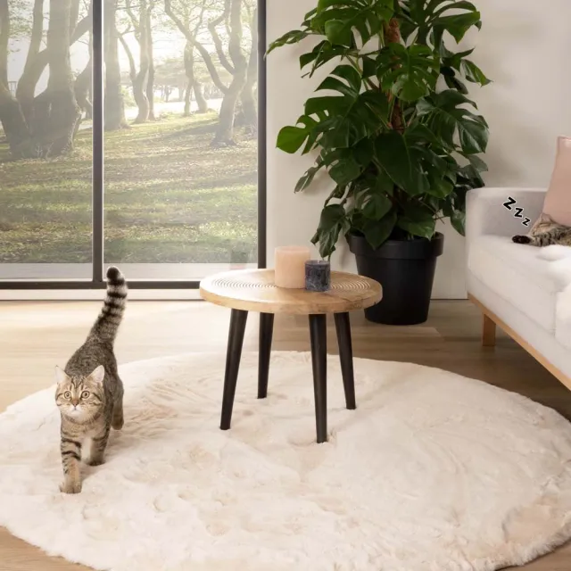 Tapeso Rond hoogpolig vloerkleed - Comfy Plus crème 100