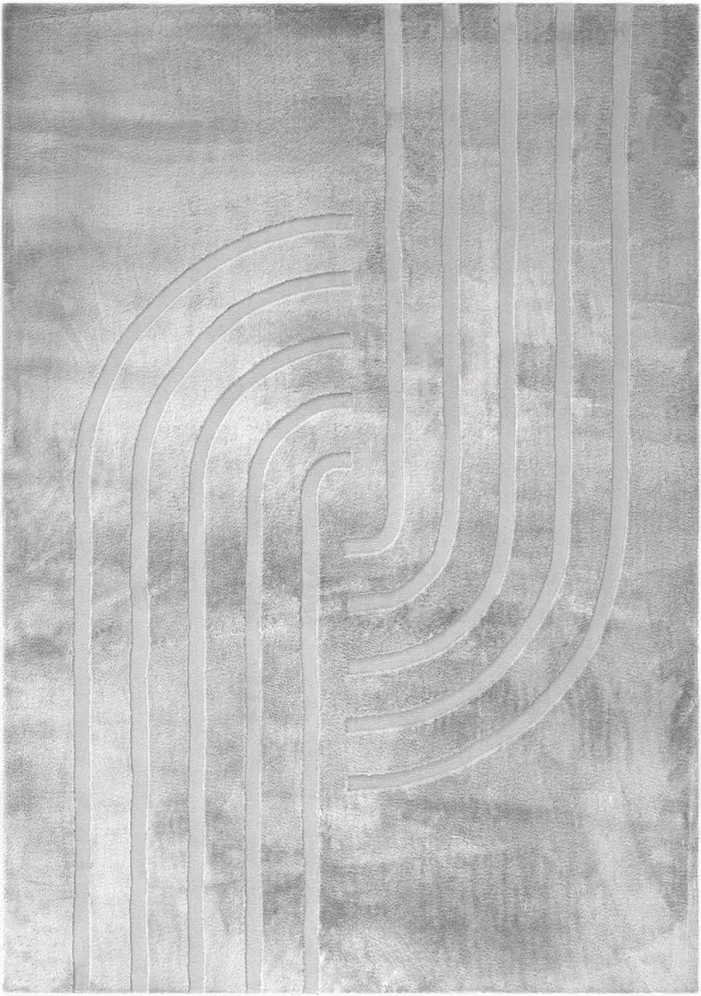 Padiro knus hoogpolig vloerkleed 80 x 150 cm - lichtgrijs - modern geometrisch patroon - voor vloerverwarming - van polyester, wol en katoen
