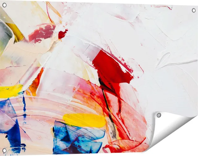 Gards Tuinposter Abstracte Kunst van Verf Kleuren - 90x60 cm - Tuindoek - Tuindecoratie - Wanddecoratie buiten - Tuinschilderij Multikleur