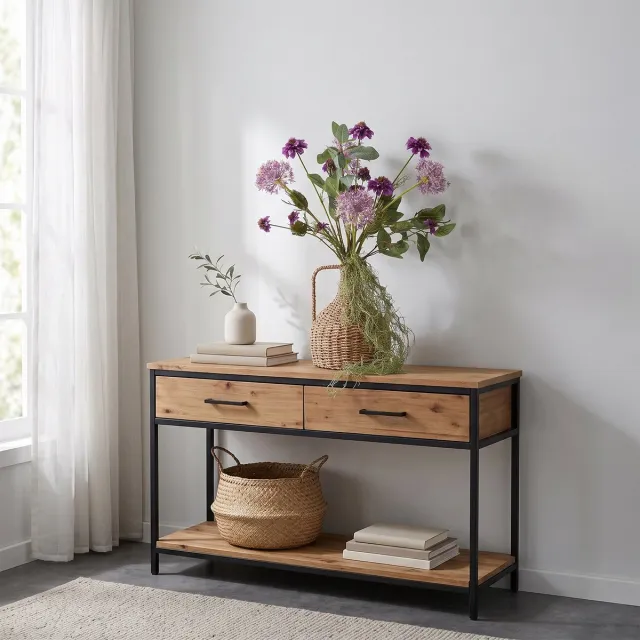 maxifleur Kunstplanten Kunstboeket Alice Washington paars 65cm inclusief flesvaas