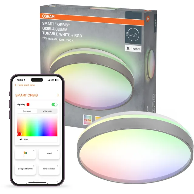 Osram SMART+ Matter Ceiling plafondlamp Silver, 3000-6500, RGBTW, 1500 lm, 24 W, diameter 38,5 cm