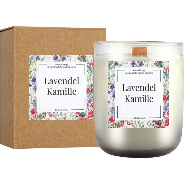 Bohoria Kaars - geurkaars - Lavendel Kamille - decoratie - wonen Groen, Oranje, Wit