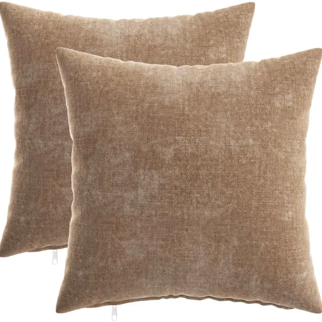 vidaXL Dekenkussen - 2 - st - HEERLEN - Bruin - 40 - x - 40 - cm - Chenille - Stof