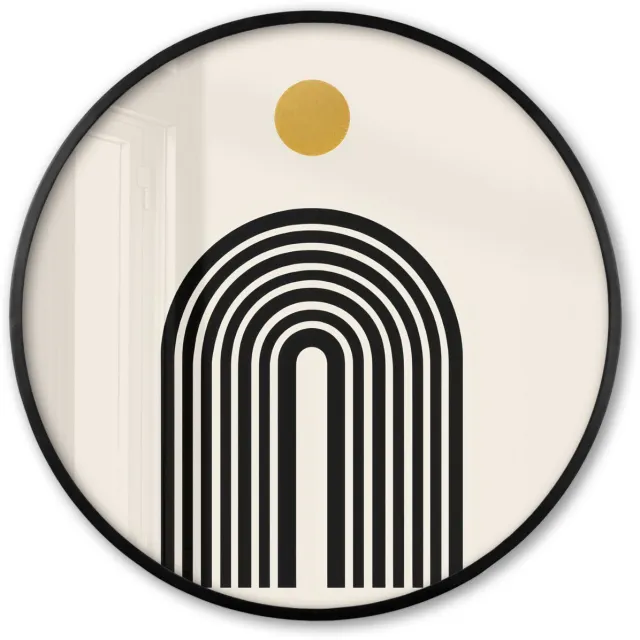 FrameYourWall Poster in lijst Rond - Fotolijst 60x60 cm - Posters - Minimalistisch - Zwarte boog - Gouden cirkel - Ronde posterlijst zwart - Decoratie - Wanddecoratie woonkamer - Muurdecoratie slaapkamer Boog - Cirkel