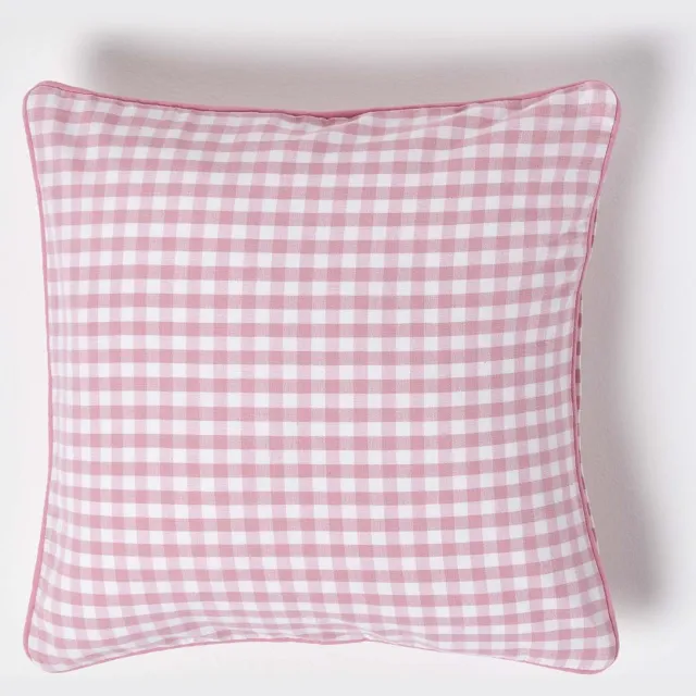 Homescapes Gingham katoenen kussenhoes 45 x 45 cm roze