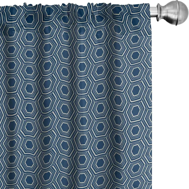 ABAKUHAUS Geometrische Gordijnen – hexagonpatroon, 2x75x245 cm, nachtblauw & eierschaal