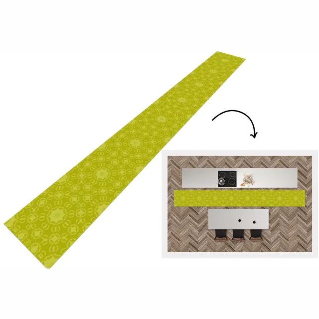 KitchenYeah Keukenloper - Keukenmat - Kompas - Groen - Patronen - 400x50 cm - Keuken vloerkleed Multicolor