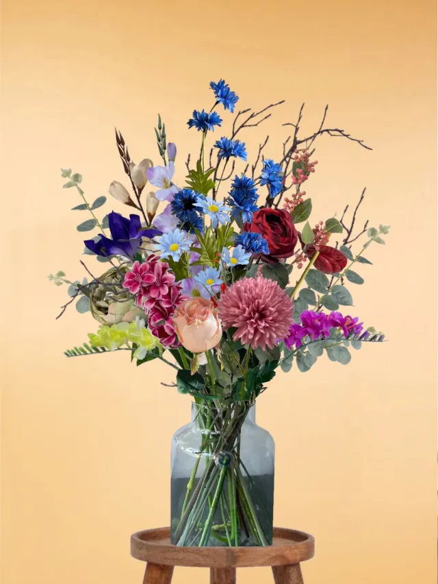 The Bloomistic Company The Bloomistic® – Zijden Boeket – 70-80 cm hoog – Kunstbloemen – 20 stelen – moederdag – nepbloemen – housewarming cadeau – moederdag cadeautje – decoratie woonkamer Woodland Glow