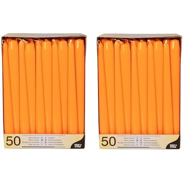 Conpax Candles Voordeelverpakking oranje dinerkaarsen/kandelaarkaarsen - Gotische kaarsen 100 stuks 25 cm - Tafel decoratie kaarsen