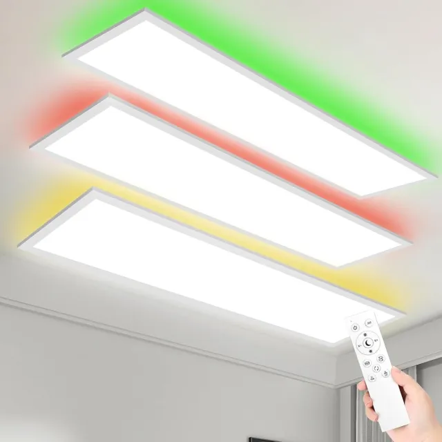Oraymin LED Plafondlamp 120x30 cm - RGB - 40W Dimbaar Met Afstandsbediening - Woonkamer - Set van 3 Wit