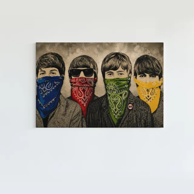 Trendex Global Canvas Schilderij - Banksy - Beatles Bandanas - 90x60x2 cm Grijs