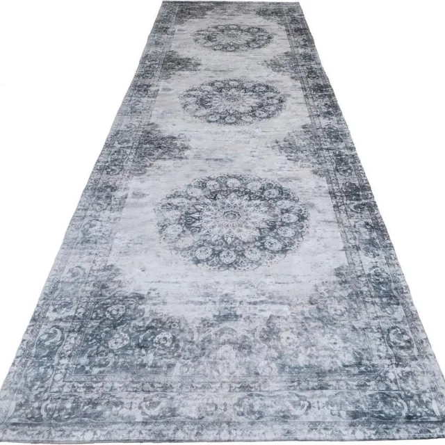 Veer Carpets Vloerkleed Viola Antraciet 70 x 200 cm - Vintage Design Vloerkleed met Verweerd Patroon