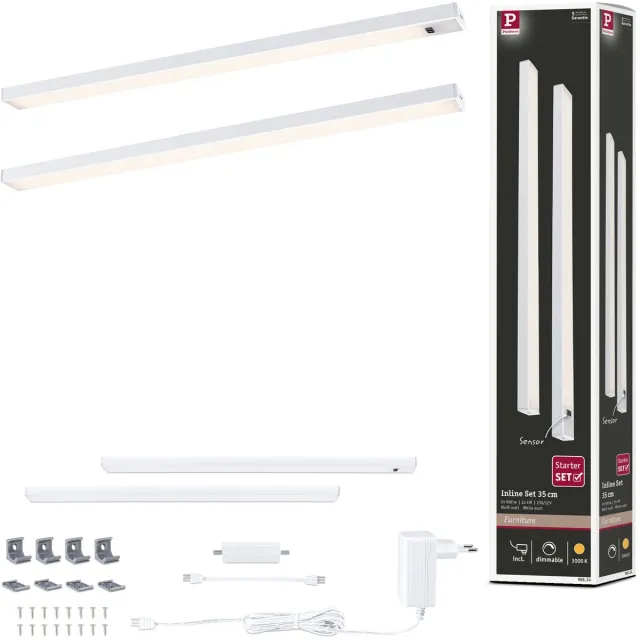 Paulmann LED-onderkastverlichting Inline Startersset 3000K dimbaar 2x4W 350x26 mm 2x350lm 230/24V Wit mat