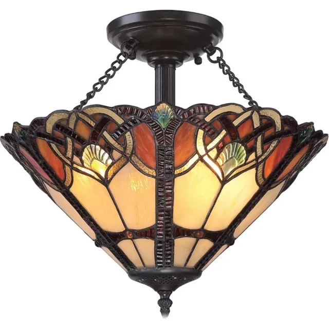 Quoizel Tifanny LED Plafondlamp Cambridge | 2X E27 Max 60W | Dimbaar | Vintage Bronze Geen
