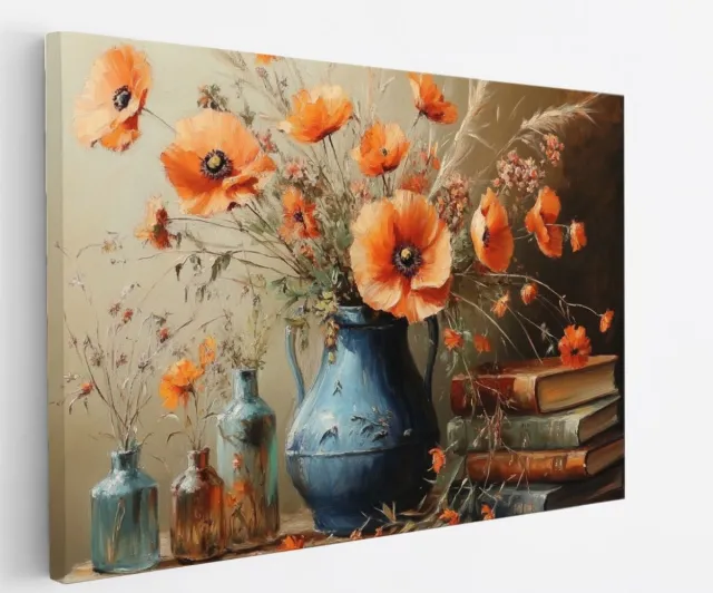 Saammp Canvas Schilderij - Oranje - Stilleven - Bloemen - Kleurrijk - Natuur - Abstract - 100x75 - Foto op canvas - Wanddecoratie - Muurdecoratie Woonkamer - Kantoor Decoratie Multicolor