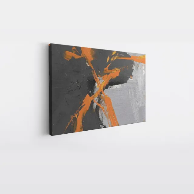 Saammp Canvas Schilderij - Zwart - oranje verfspetters - Abstracte wanddecoratie- 40x30 - Foto op canvas - Wanddecoratie - Muurdecoratie Woonkamer - Kantoor Decoratie Multicolor