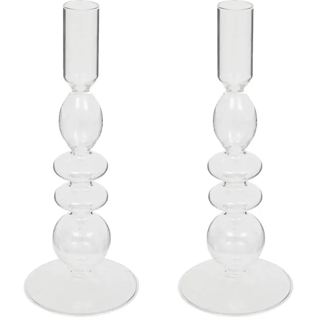 Atmosphera kaarsen kandelaar Murano - 2x - glas - dinerkaarsen - transparant - D9 x H22 cm