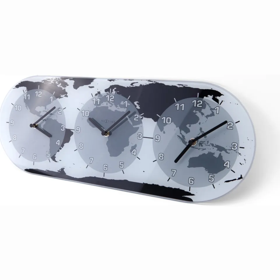 NeXtime Wandklok - 50 x 18,6 x 3,6 cm - glas - wereldklok - 'Mondial' grijs, foto 4