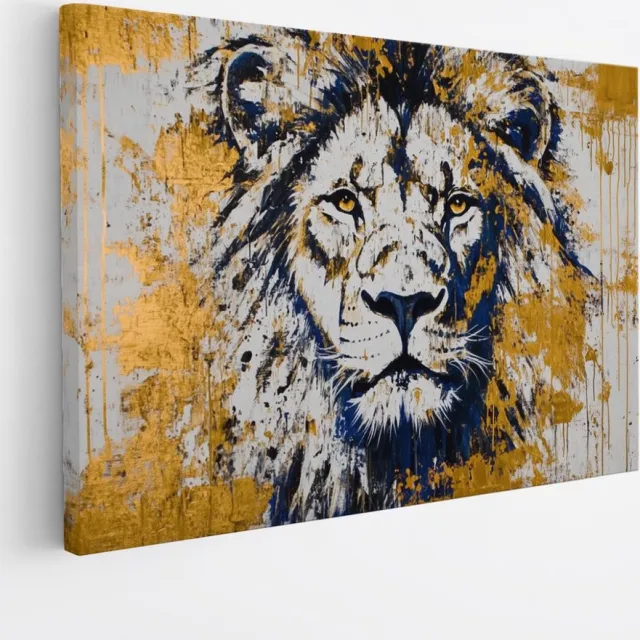Saammp Canvas Schilderij - Leeuw - Goud - Dieren - Abstract - 40x30 - Foto op canvas - Wanddecoratie - Muurdecoratie Woonkamer - Slaapkamer decoratie - Canvas Print Multicolor