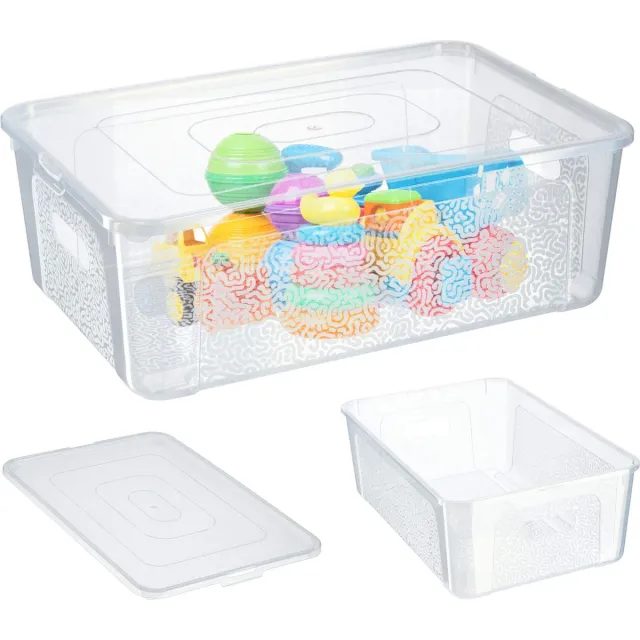 KADAX Rechthoekige opbergdoos met deksel, opbergcontainer, stapelcontainer, plastic doos, kunststof doos, ruimtebesparende opbergdoos (11 l, transparant)
