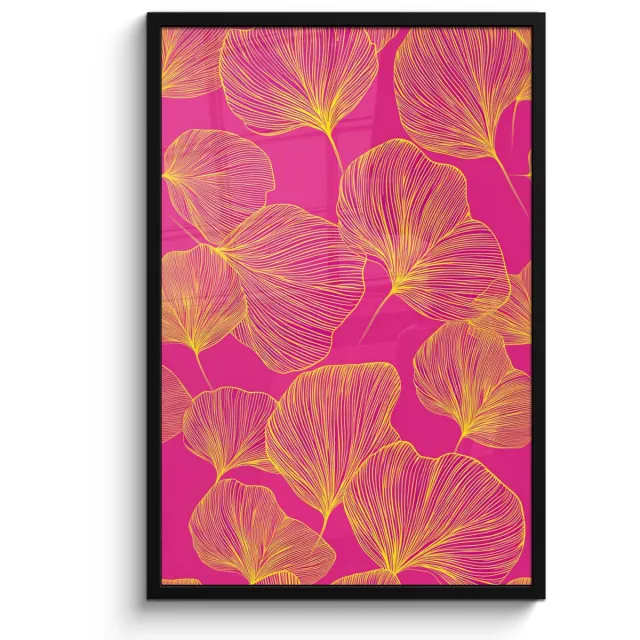 FrameYourWall Poster in lijst - Fotolijst 60x90 cm - Posters - Bladeren - Nerven - Grafisch - Roze - Posterlijst zwart - Decoratie - Wanddecoratie woonkamer - Muurdecoratie slaapkamer Bladeren - Grafisch