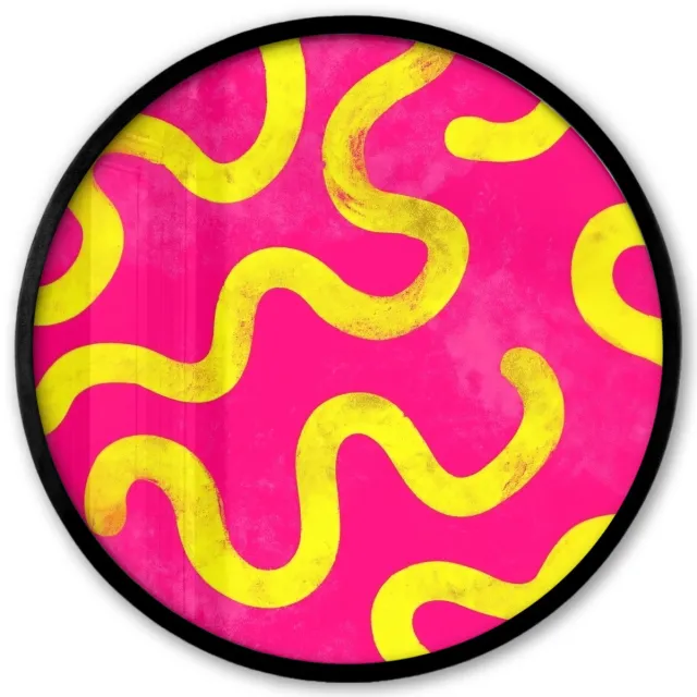 FrameYourWall Poster in lijst Rond - Fotolijst 40x40 cm - Posters - Lijn - Geel - Abstract - Ronde posterlijst zwart - Decoratie - Wanddecoratie woonkamer - Muurdecoratie slaapkamer Lijnen - Abstract