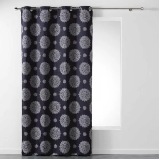 Rideau Les Vissages gordijn 140 x 260 cm. , 100% katoen , ringen. grijs/wit