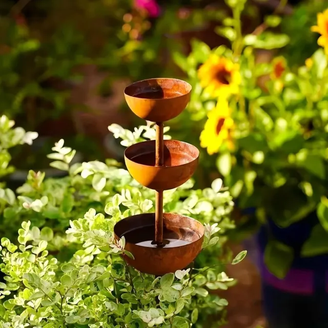 KZQ Regenopvangbak Van Metaal Natuurlijke Roest 68 Cm Tuinpaal Drinkbak Voor Insecten Roestdecoratie Buiten Tuindecoratie Zoals weergegeven in de afbeelding