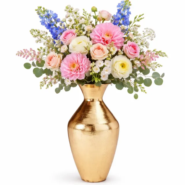 H&S Collection Vaas Dubai - goud - H37 x D25 cm - metaal - bloemenvaas Goudkleurig
