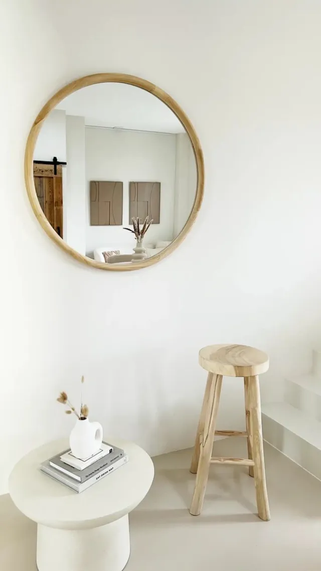 Nordic Style® Ronde spiegel 100x100cm - Naturel Grenen hout - Scandinavische Spiegels - Cirkel - Wandspiegel - Badkamerspiegel - Gangspiegel - Wand - Gang - Badkamer