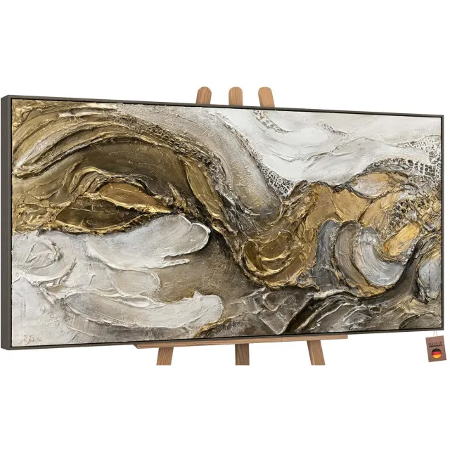 YS Canvas schilderij groot handgeschilderd abstract expressief kleurrijk – YS-Art Gallery – Uitbundige wanddecoratie voor woonkamer – Modern schilderij voor hal en kantoor Grey