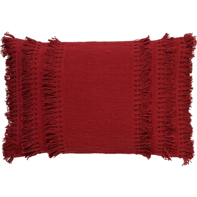 Dutch Decor FARA - Kussenhoes 40x60 cm - 100% katoen - met franjes - Merlot - rood - met rits - zonder binnenkussen Bordeaux