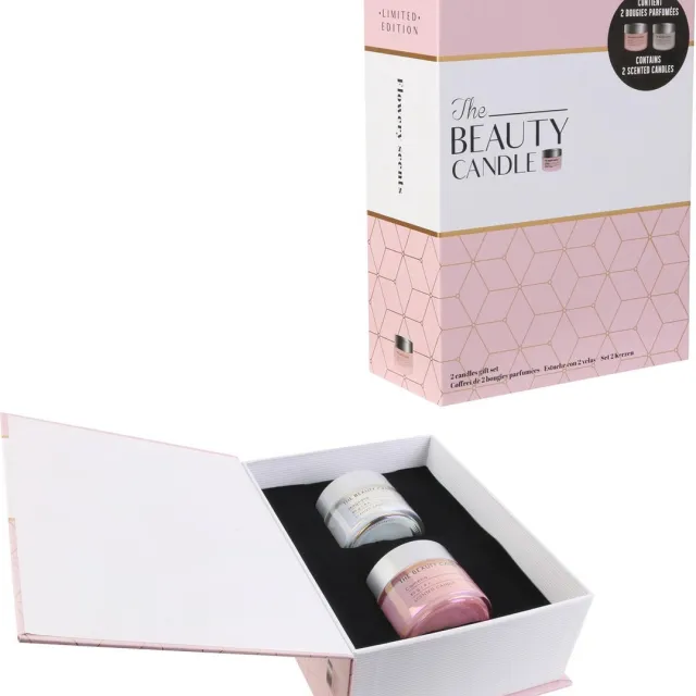 WDMT Limited Edition Geurkaarsen Giftset – 2 Luxe Kaarsen met Bloemige Geuren – Exclusieve Cadeaubox voor Wellness & Speciale Gelegenheden – Wit/Roze