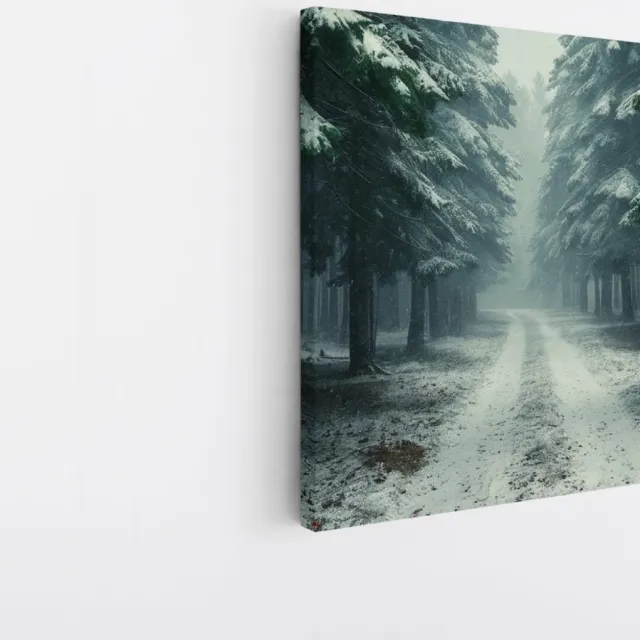 Saammp Canvas Schilderij - Winter - Bosweg - Bloemen - Landschap - Natuur - 20x20 - Foto op canvas - Wanddecoratie - Muurdecoratie Woonkamer - Slaapkamer decoratie - Canvas Print Multicolor