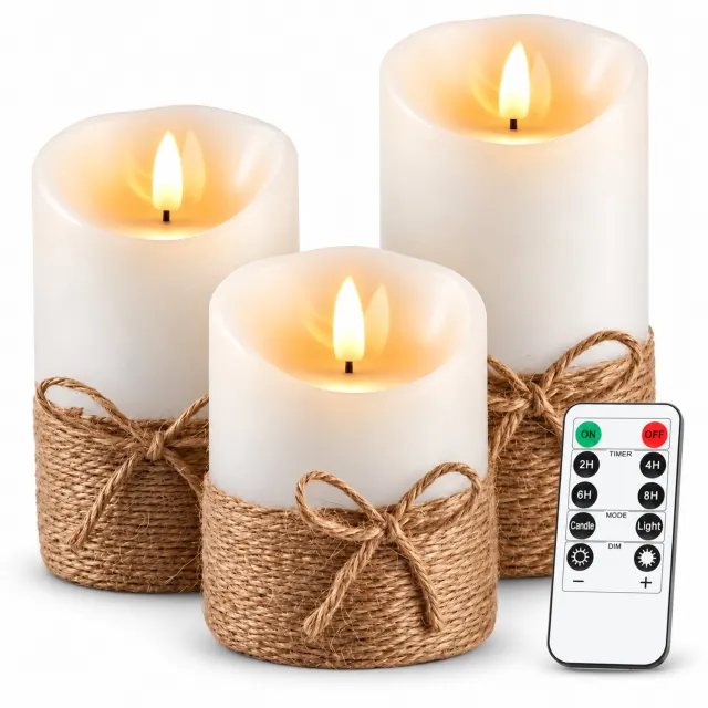 O'DADDY O’DADDY® LED Kaarsen Set van 3 – Bewegende Vlam – Afstandsbediening met Timer & Dimfunctie – Werkt op Batterijen (2x AA) – Warm Wit Licht – Crème – 10 / 12,5 / 15 cm Ecru - bewegende vlam