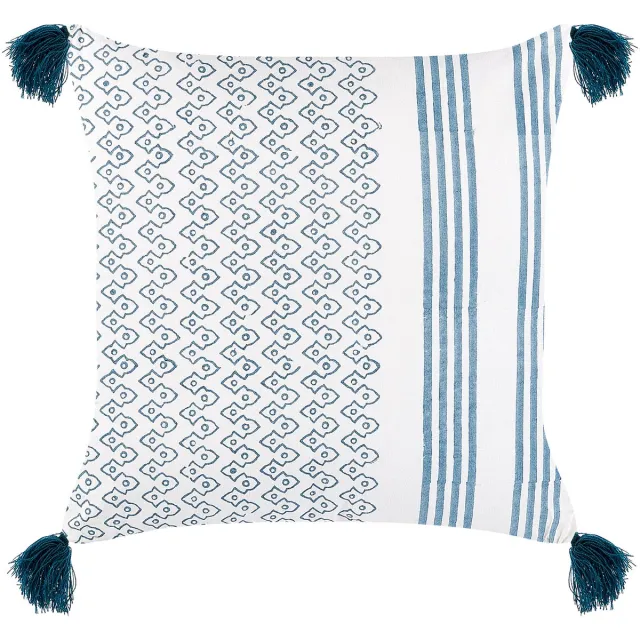 Beliani TILIA - Sierkussen - Donkerblauw - 45 x 45 cm - Katoen Wit
