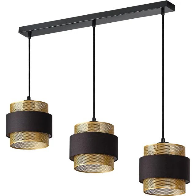 Osram DECOR Hornet LINEAR 3xE27 Hanglamp Zwart Goud, Hanglamp, Metaal, Textiel voor warme sfeer Zwart/goud
