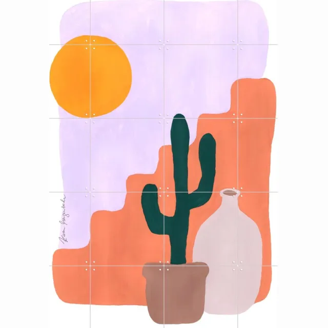 IXXI Cactus and Sunshine, Palmartprints - 80 x 100 cm - Grote wanddecoratie en posters - Kleurrijk, Illustraties, Abstract, Planten, Zomer, Botanisch