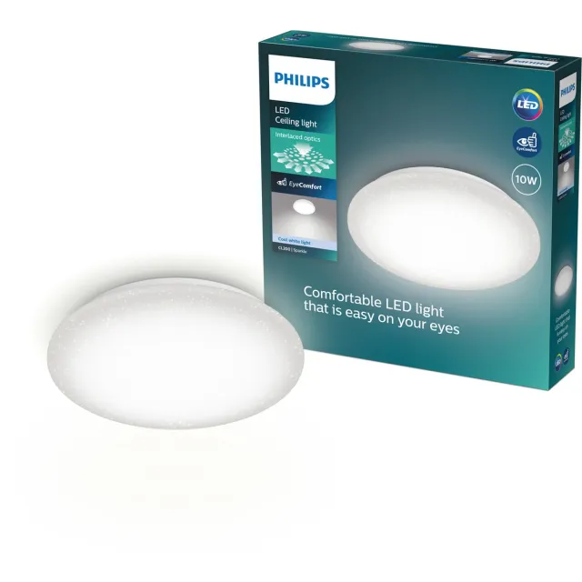 Philips Moire Plafondlamp - Glittereffect - Koelwit licht: 4000K - Diameter: 24 cm - 10W - Rond - Wit