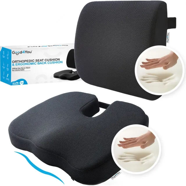 Good4You Orthopedisch Zitkussen & Ergonomisch Rugkussen voor Auto- en Bureaustoel - Wigkussen - Rugsteun - Lendekussen - Rugpijn Zwart