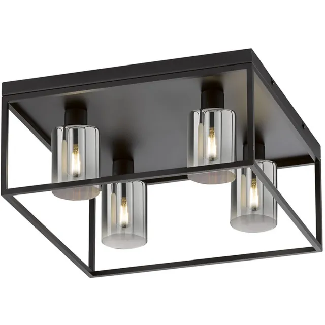 Fischer Leuchten Plafondlamp Woonkamerlamp Slaapkamerlamp Eetkamerlamp, metaal zwart rookkleurig, 4 vlammen vierkant E14, H 20,5 cm