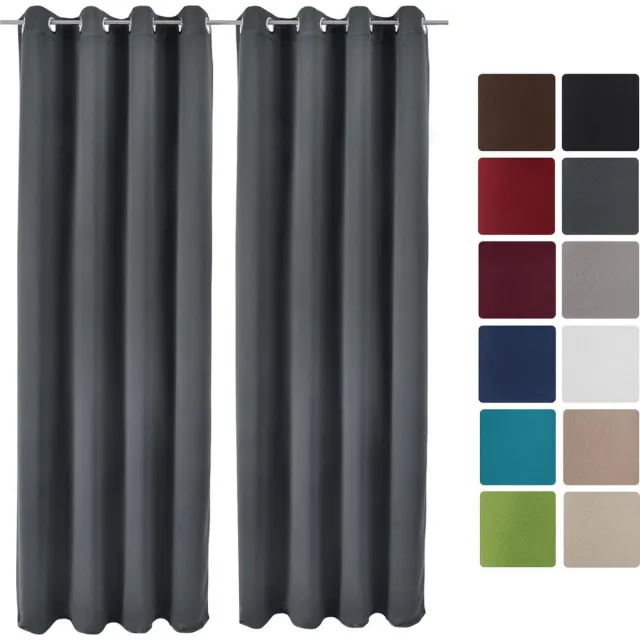 Beautissu Amelie BO - Set van 2 Verduisterende Gordijnen met Plooiband - Blackout Gordijnen Kant en Klaar 140x245cm Antraciet