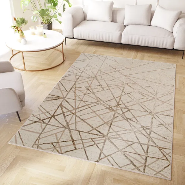Tapiso Crystal Vloerkleed Beige Bruin Laagpolig Kleed Tapijt Maat- 120x170 Beige 2