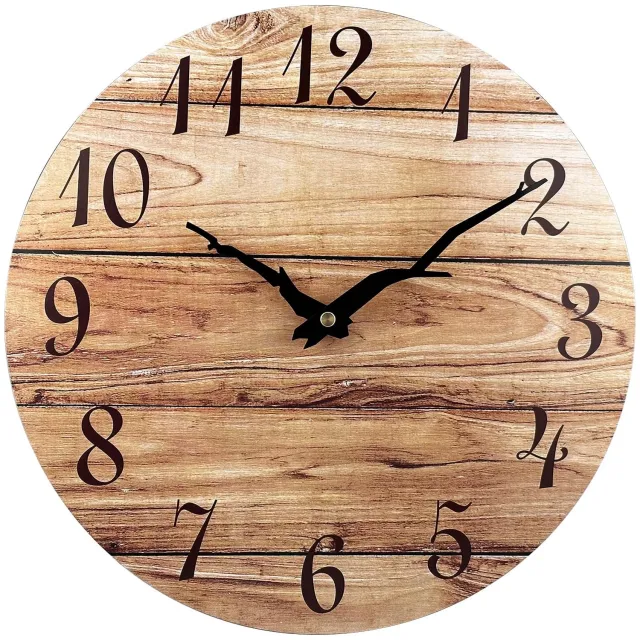 Famanu Frameloze wandklok van 30 cm, houten wandklok met stil kwartsuurwerk, rustiek design voor keuken, slaapkamer en woonkamer, in bruin, voegt een warme sfeer toe aan je interieur