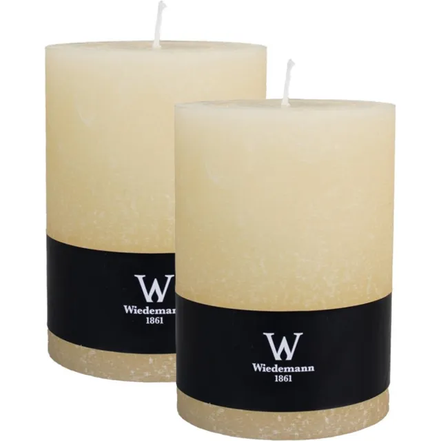 Wiedemann Cilinderkaars/stompkaars - 2x - groot model - rustieke kaars - creme wit - 10 x 14 cm - 100 branduren
