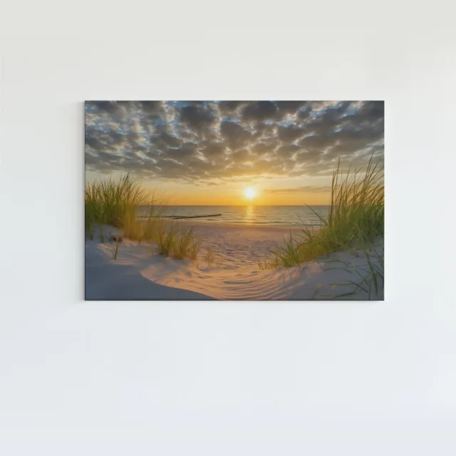 Trendex Global Canvas Schilderij - Landshappen - Strand bij Zonsondergang - 150x100x2 cm Bruin