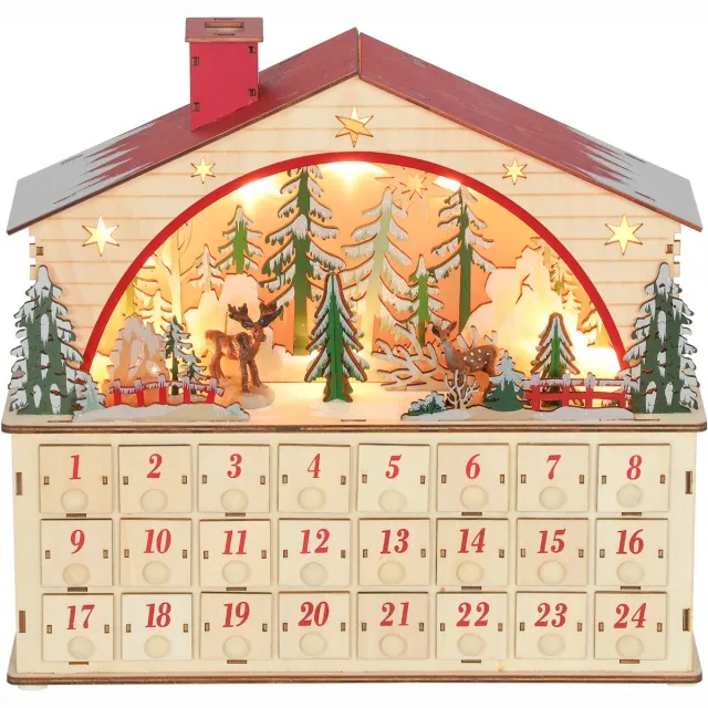ECTEATOY Adventskalender 2026 - Kerstkalender met LED-verlichting - om te vullen met 24 lades - Houten - 36 x 10 x 34 cm Groen