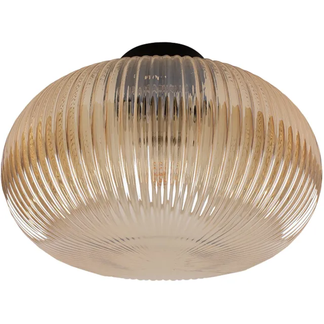 Olucia ELLIOT - Plafondlamp voor de badkamer - Amber / Zwart - Geschikt voor Badkamer - Vorm: Rond