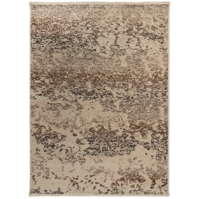 Padiro design laagpolig vloerkleed 80 x 150 cm - lichtbeige - modern abstract ontwerp - voor vloerverwarming - van polypropyleen en katoen