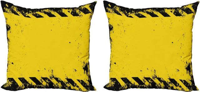 ABAKUHAUS Grunge Decoratieve Kussenhoes 2-pack, Gevaarwaarschuwing, 50x50 cm, Geel en Zwart
